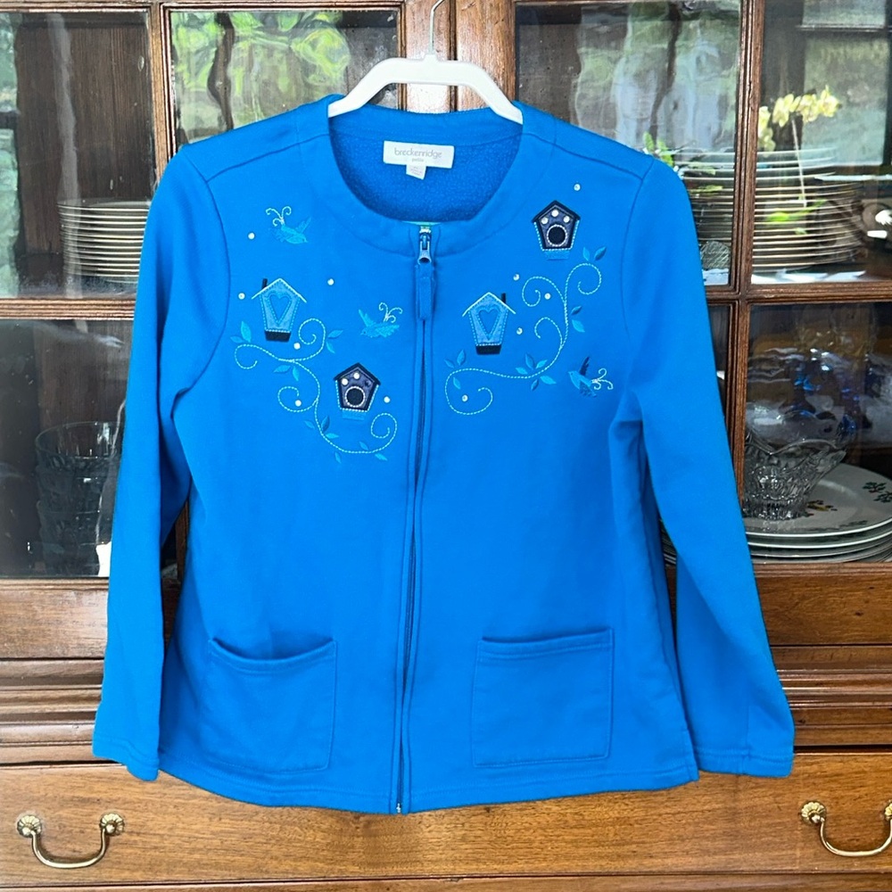 Vintage Breckenridge Blue Fleece Lined Jacket W/ Embroidered Birds SZ P Large